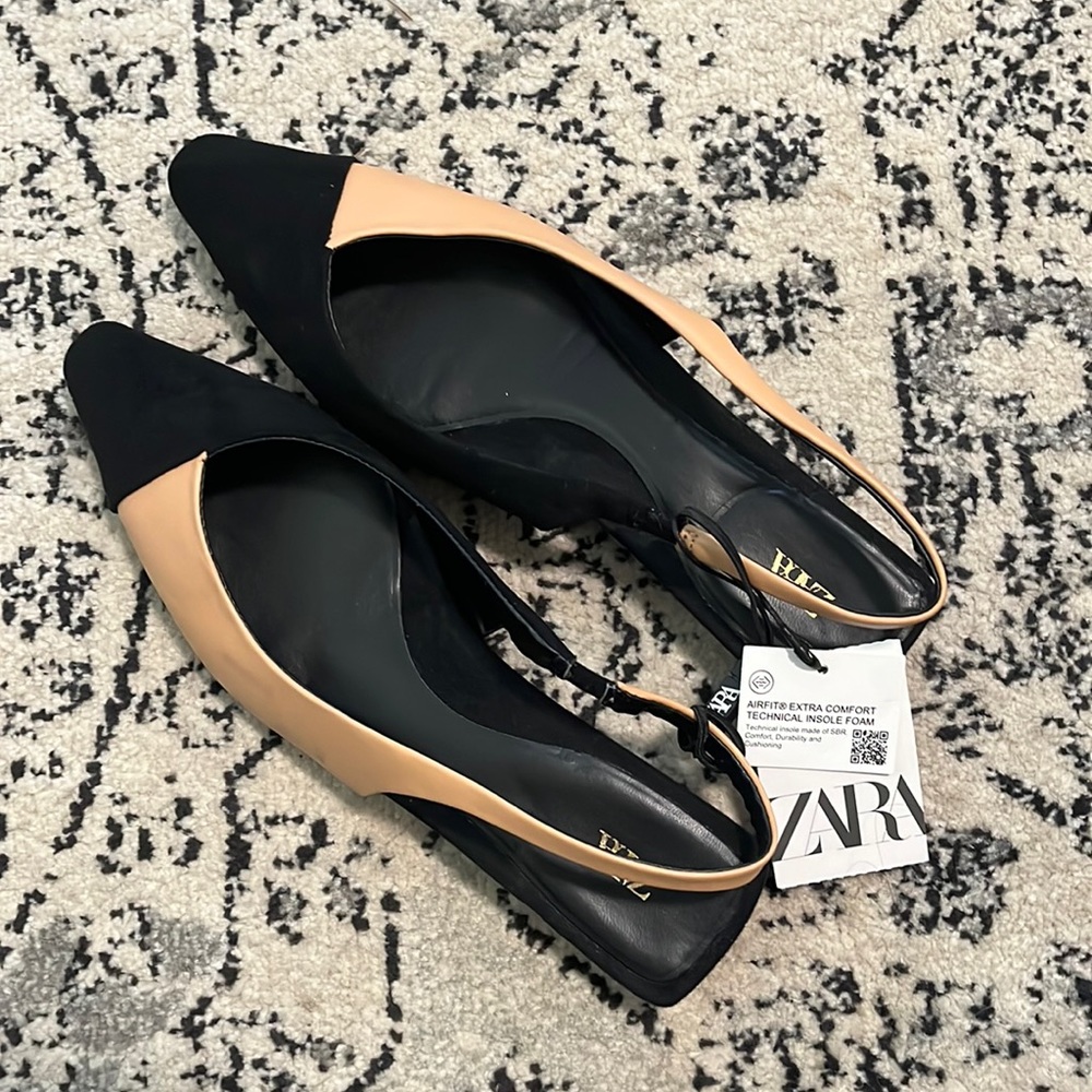 Camel and black Zara sling backs